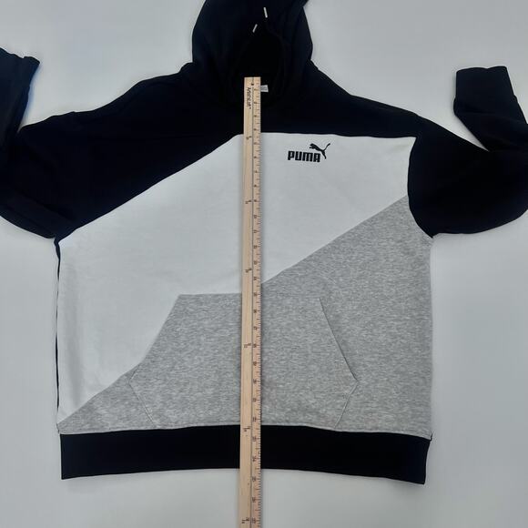 Puma Womens Power Pullover Hoodie Black White Gray Color Block Relaxed Fit - Picture 10 of 11